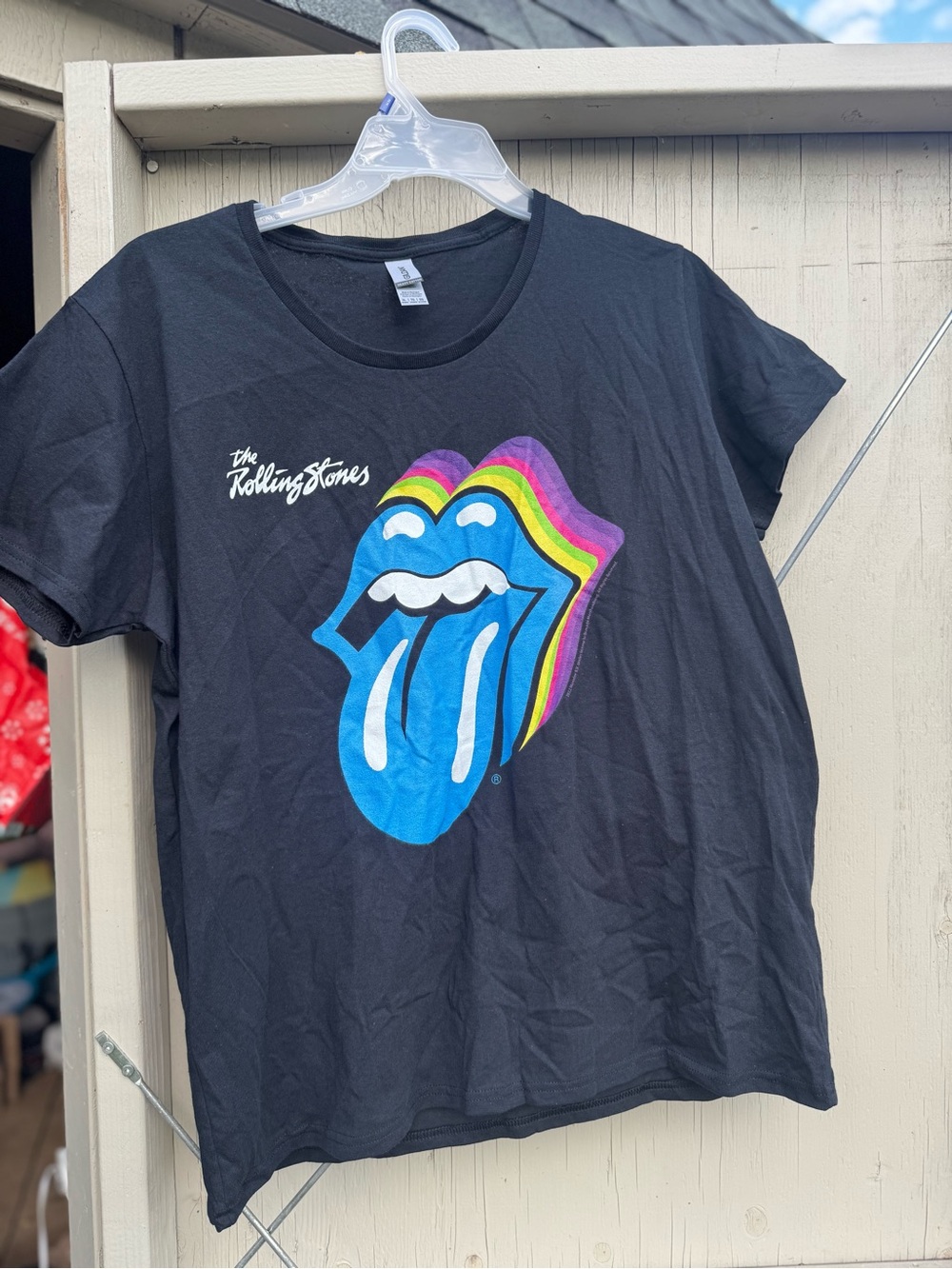 Black Short-Sleeve Tee with Multicolor Tongue Graphic